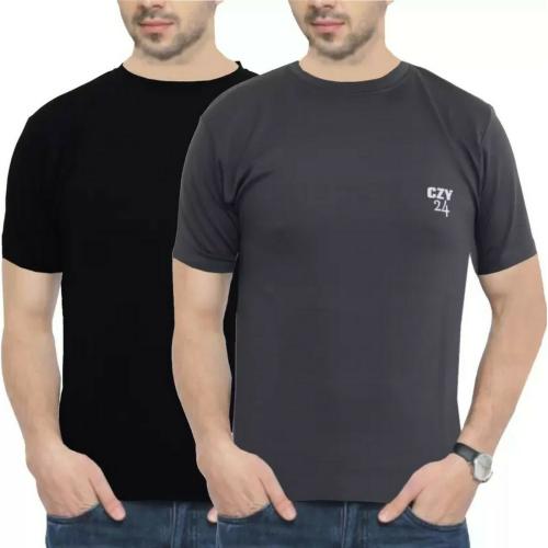 COOLZY Pack of 2 sports round neck polyster t shirt Men Solid Round Neck back -grey - T-Shirt