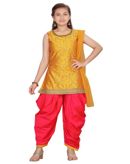 Aarika Girls Yellow Colour Patiala Suit Set