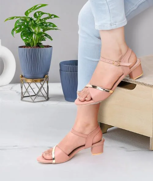 AANA FASHION Casual Trendy Block Heel Sandals For Women & Girls | Fancy & Comfortable Block Heels For Office Wear (Pink)