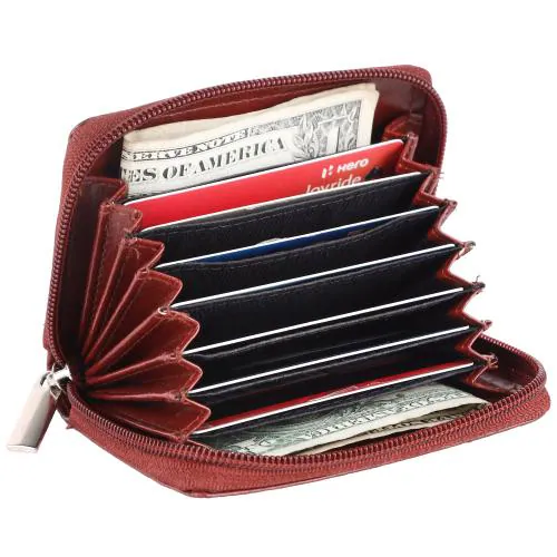 ertte Reddish Brown Leatherette Card Holder with 8 Card Slots and Zip (#ER-30024)