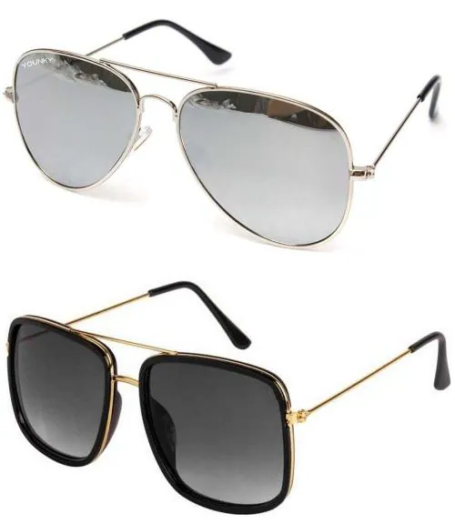 Younky Combo of Stylish Aviator & Wayfarer Sunglasses for Men And Women |SPP022-321|Black| - with Box