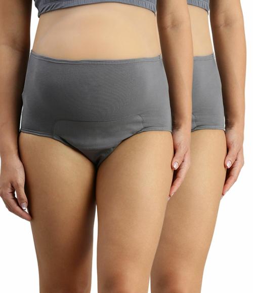 Morph Maternity | Post Delivery Women Underwear | Postpartum Panties Leak Proof & Breathable | Use With Pad For Non Icky Feeling | Soft Comfy Cotton | Pack Of 2 | Steel Grey | XL
