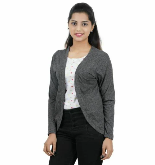 wear all week Women Black Self Design Cotton Blend Shrug (XL)