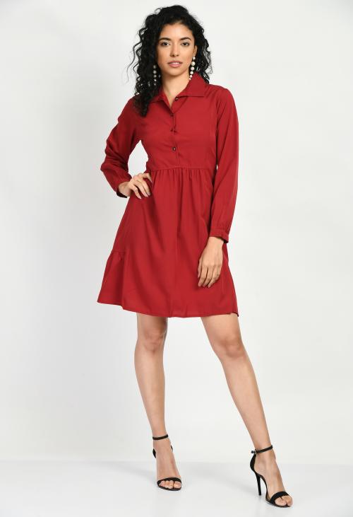 Elanmate Women Fit and Flare Maroon Color Dress