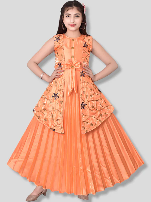 Vivek Girls Orange Barbie Party Wear stylish Dress