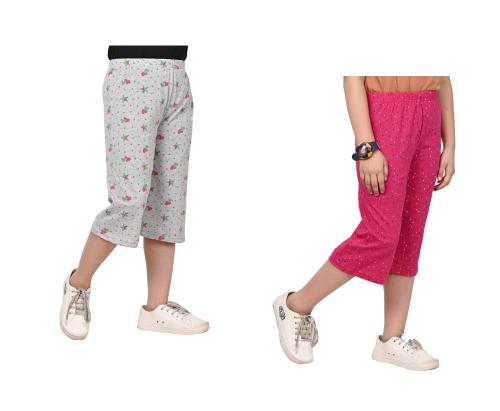 KAYU Girls Cotton Allover Printed Loose Capri 3/4th Pants Pack of 2)