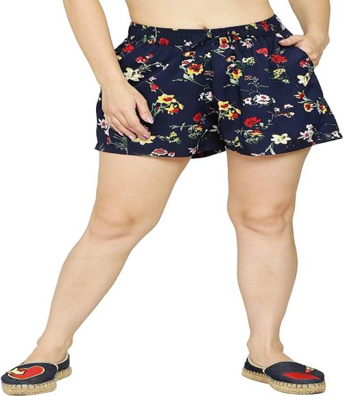 My Swag Women's Blue Floral Printed Shorts with two Front Pockets
