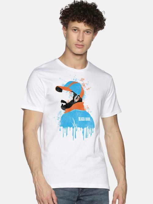 BLACK RADIO Men's Cotton Printed White T shirt