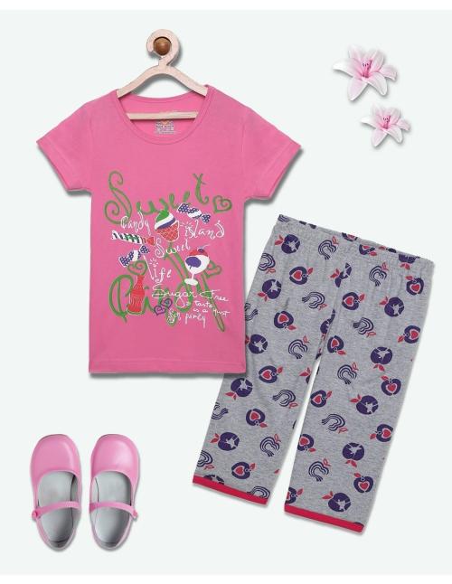 SINI MINI Half Sleeve Pink Girls Casual Pack of 2 Nightsuit