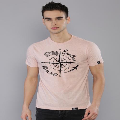 Anax Aesthetics 100% Cotton Round Neck Half-Sleeves T-Shirt Graphic Printed Casual Wear (Peach melange, Small (36))