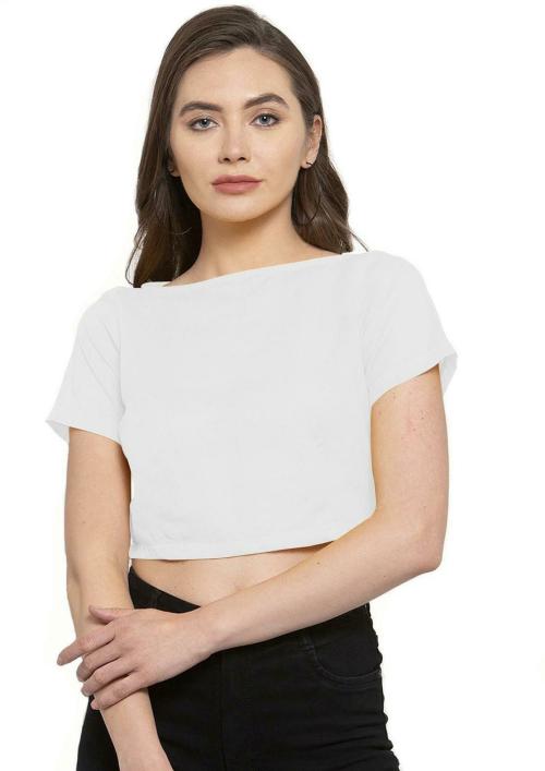 Buy THE BLAZZE_Women Cotton Blend White Crop Top_XS Online at Best