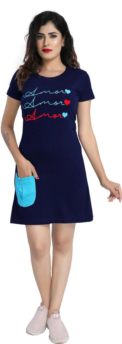 Loody'S Women Dark Blue Printed Pure Cotton Nighty (Xxl) Pure Cotton