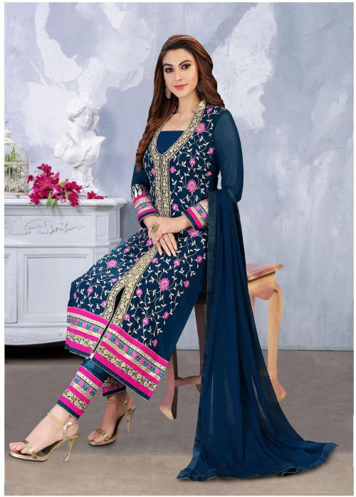 Sarvayog Fashion Women Multicolor Embroidered Georgette Dress Material