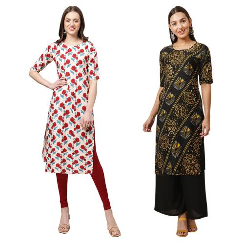 1 Stop Fashion Women's Crepe Digital Print Straight Kurta [pack of 2]{DSK-342-390-XL}