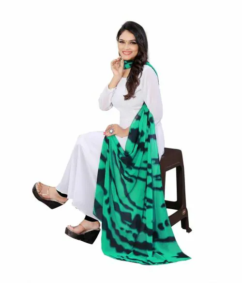 Harrica Women's WhiteFull Sleeve Georgette Kurti with Leopard Print Dupatta