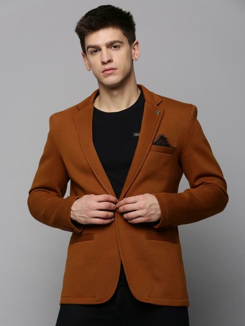 SHOW OFF Men's Tan Solid Cotton Blend Blazer