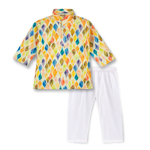 mustmom Bright Ethnic Cotton Woven Full Sleeves Handloom Kids kurta pajama Set for Boy Rice Ceremony Diwali