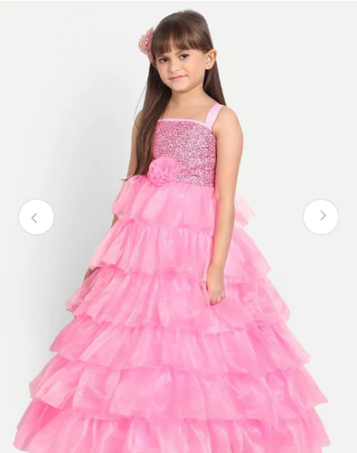 Sofyana Girls Pink Embellished Satin Maxi Dress