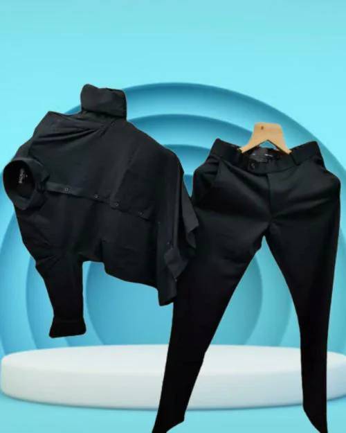 KALANABH Boys black shirt Boys black pants Boys formal wear formal cloth Black suit pants Black shirt and pants pair Boys black party outfit (PACK OF 1 PAIR SIZE- M)