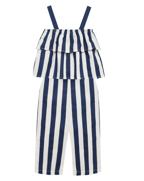 A.T.U.N. Girls Navy Blue-White-1 Ruffle Capri Length Jumpsuit