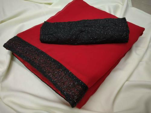 Sareez House Women Red Embellished Georgette Bollywood Saree (Kajol Red N)