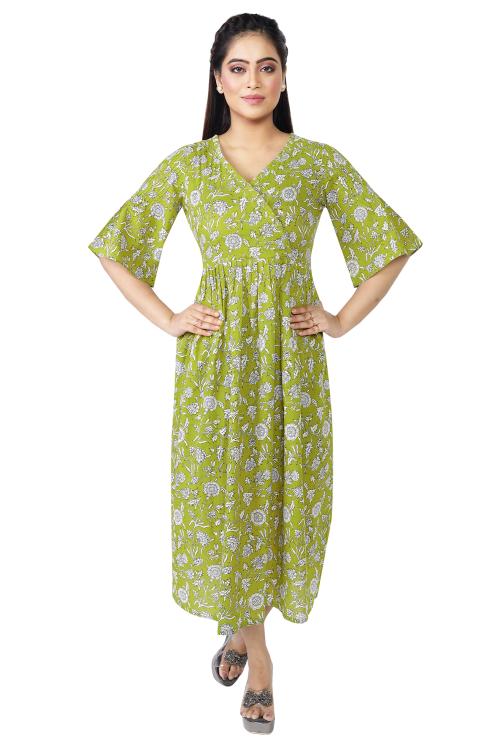 RENE Green COTTON FLORAL PRINTED LONG Kurti