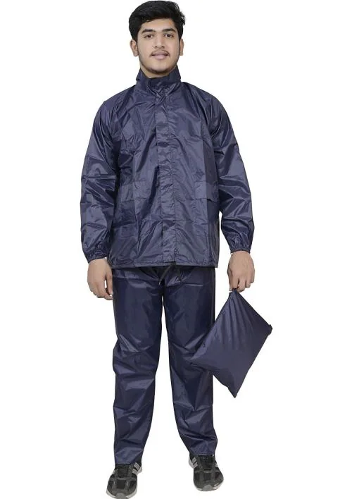 VORDVIGO Raincoat Suit for Men 100% Waterproof Raincoat with Hood_Set of Top and Bottom Packed in a Storage Bag Size-XXL (Blue)