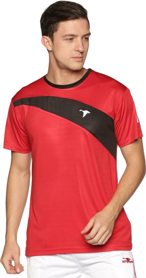 HPS Sports Men Red Cotton Blend Color Blocked T-shirt (M)