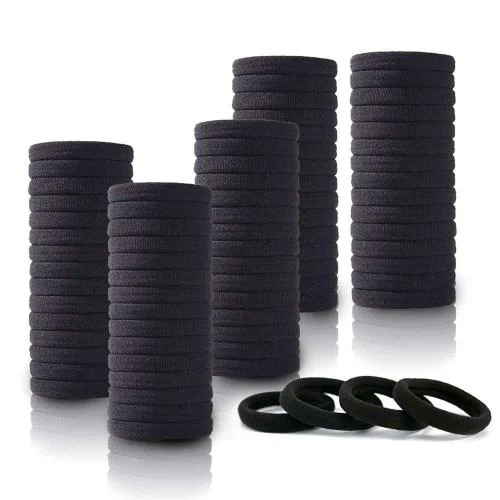 Diversa Seamless Thick Cotton Hair Rubber Bands, Durable Elastic Ties, Ponytail Holders, Hair Accessories for Women and Girls - Black (Pack of 100 Pcs)