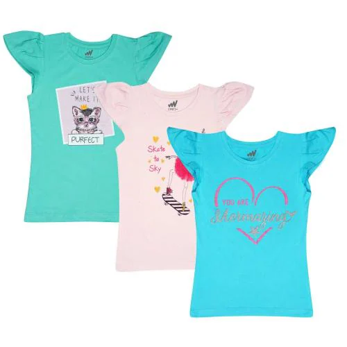 NCH Kid Girls Flutter Sleeve Printed T-Shirt (2-6 Years) Pack or 3