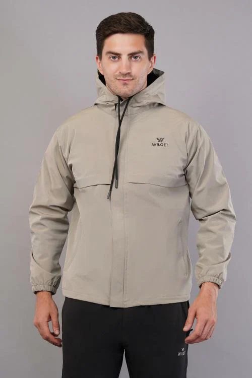 WILQET MEN'S RUNNING WATERPROOF JACKET WITH HOODIES AND FULL ZIP