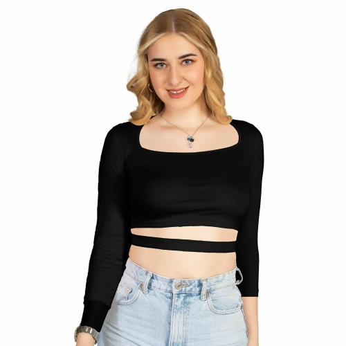 Buy Ad2Cart Women Black Cotton Va4484 Triangle Neck Crop Top (L) Online