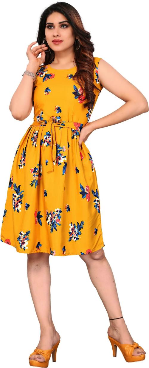 Buy CIELUS Women Fit and Flare Yellow Dress (XL) Online at Best Prices