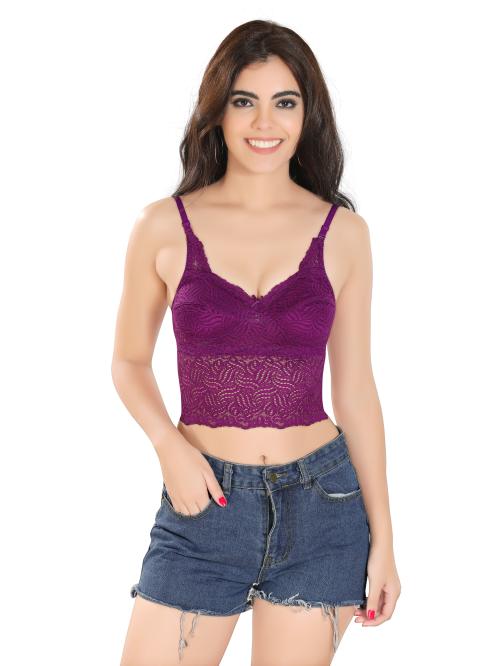 Bralux Bralette Top for Women Non Padded Lace Bralette Bra Size 36, Purple