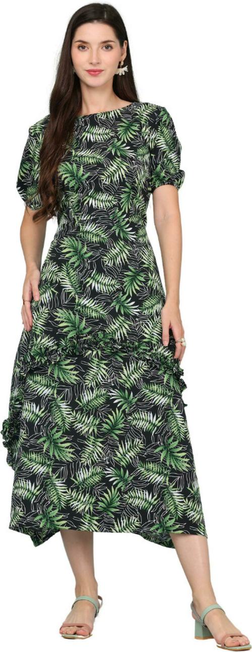 HSM HIGH Impero Women Green Embroidered Crepe Calf/Three Fourth Length Flared/A-Line Gown