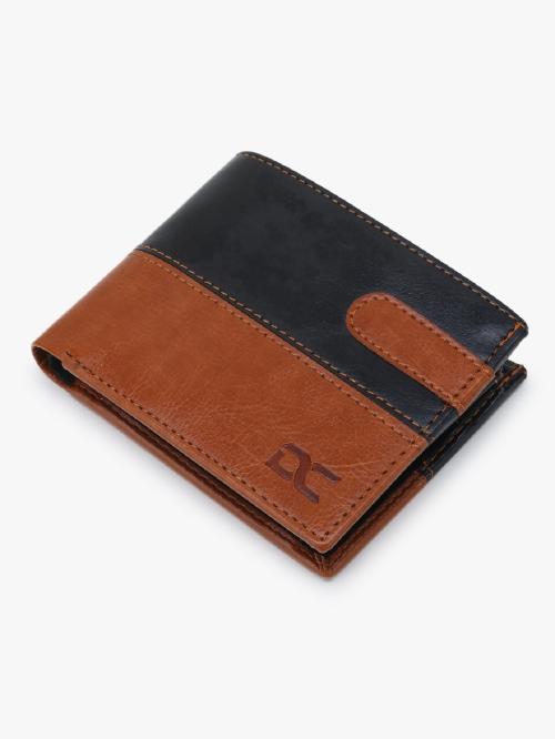 DEZIRE CRAFTS Stylish Bi-Fold, Textured PU Leather, Latest Black-Tan Slim Wallets For Men