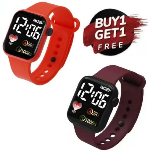 Hala Globe Combo Red & Brown Square Dial LED Digital smart Watches for Boys & Girls LED Lights Kids Children Pack of 2