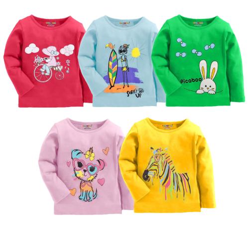 KUCHIPOO Girls Multi Color Printed Cotton Blend Pack of 5 Tshirts | Tshirt | Kids Wear | T shirt for kids | Girls t tshirts | T shirt for Girls | T shirt | Girl T-shirt | T-shirt Girls
