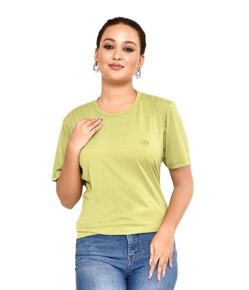 Roy's Women's Casual Regular Fit Solid Round Neck Cotton Blend T-Shirt I Comfortable And Breathable Western Outfit | Summer Friendly Everyday Wear | Color - Green, Size - XXL