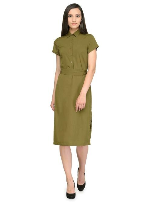 Tunic Nation Women Green Solid Dress (M)