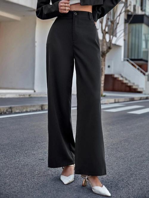 Broadstar Women Black Wide Leg Loose Fit Viscose Rayon Formal Trouser