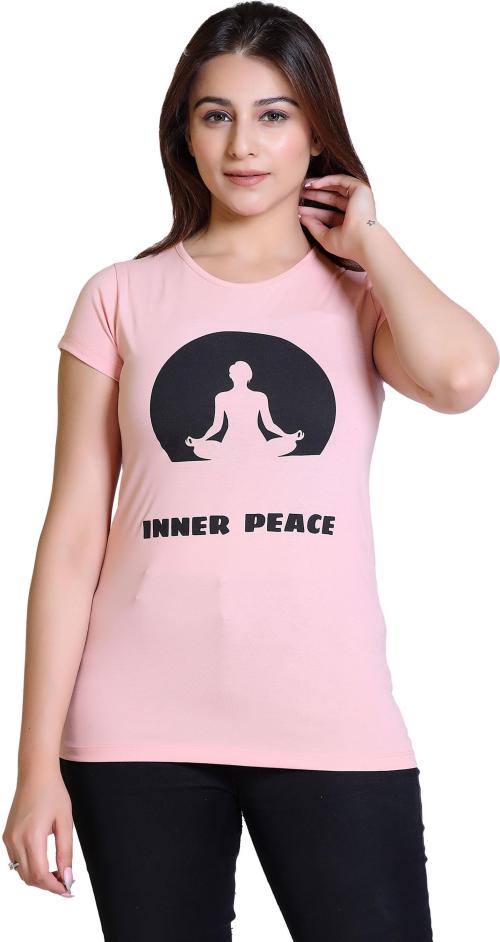 Comfy Sparrow INNER PEACE Women Printed Round Neck Cotton Blend Multicolor T-Shirt