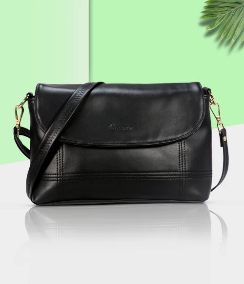 SNEAZ Women's Girls Flap Cross Body Sling Bags | Ladies Stylish Single Side Bag with Adjustable Shoulder Straps | Messenger Bag for Girls, Black (SNZ-B-073083)