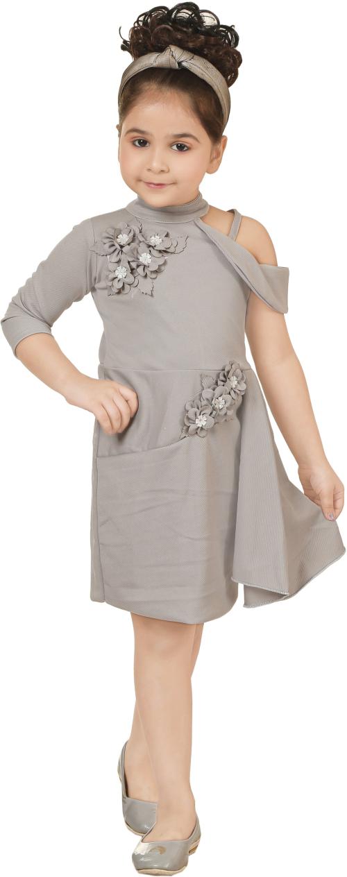 ZIORA Girls Midi/Knee Length Party Dress (Grey, 3/4 Sleeve)