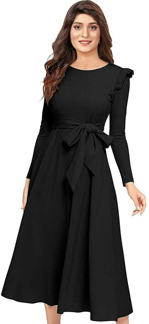 LADIESORA FASHION Empire Waist Black Polyester Dress For Women