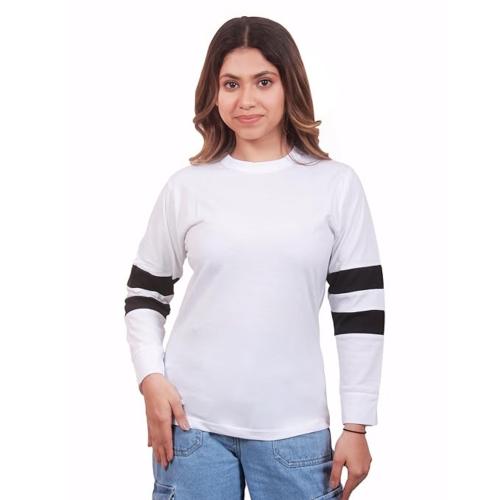 Vastmal Women's Round Neck Double Patti Full Sleeves Solid Tshirts for Girls & Women (White)