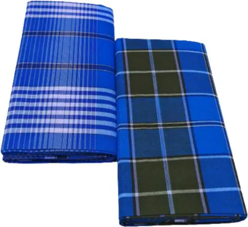 Truevelli Blue Cotton Blend Lungi Free Size Lungi