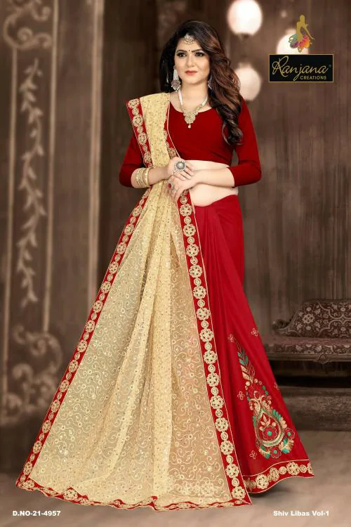 Ranjana Creation Women Red Pure Cotton Embroidered Tant Saree