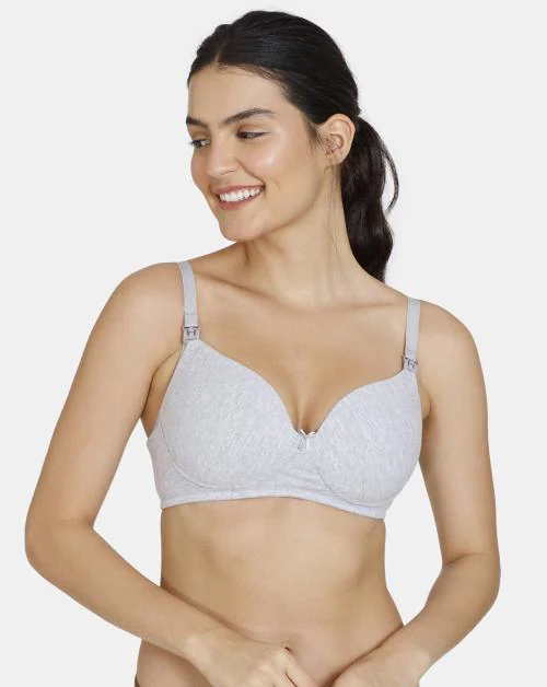 Zivame Beautiful Basics Padded Non Wired 3/4TH Coverage Maternity / Nursing Bra - Grey Melange