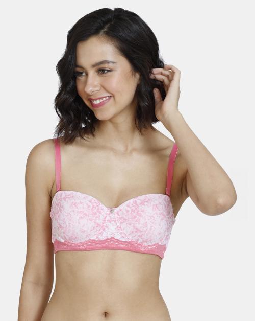 Zivame Mio Amore Padded Wired 3/4th Coverage Strapless Bra - Pink Print